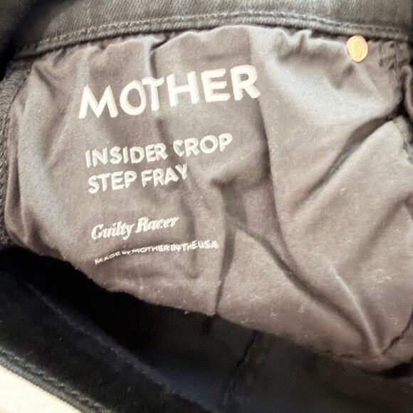 Mother Insider Striped Crop Step-Hem Fray Jeans Black Guilty Racer Stretch Sz 29 - Picture 13 of 16